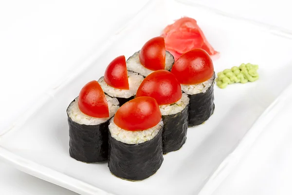 Sushi roll with cherry tomatoes and cheese — Stock Photo, Image