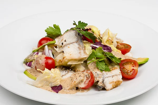 The fresh salad with avocado and smoked eel — Stock Photo, Image