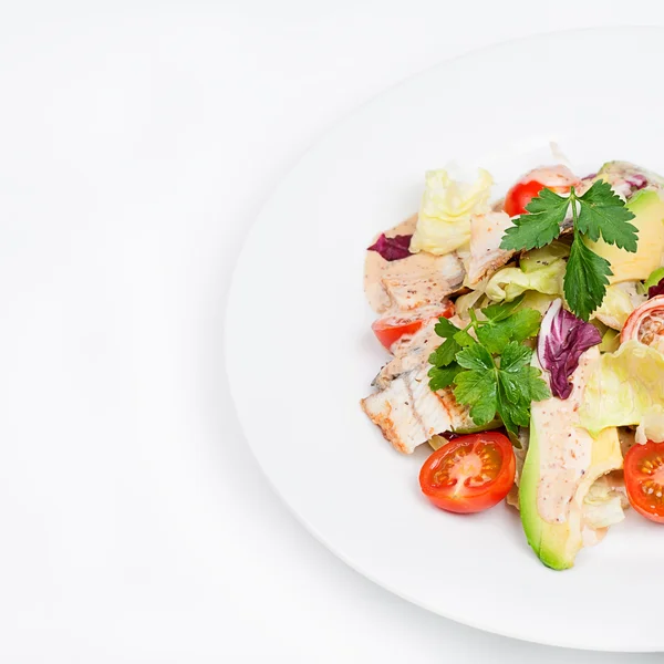 De frisse salade met avocado en gerookte paling — Stockfoto