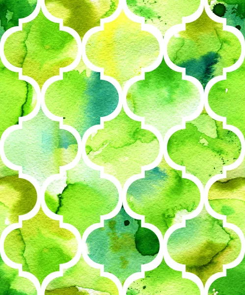 Seamless watercolor background in green. Beautiful pattern in moroccan style. — Stock Photo, Image