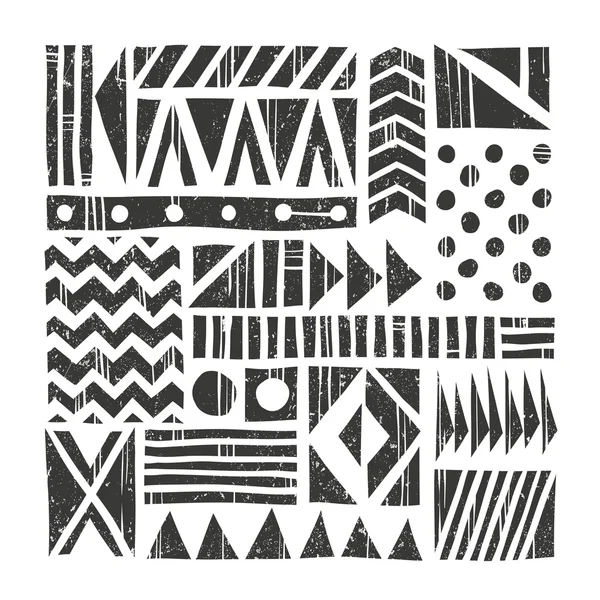 Vector tribal achtergrond. Abstracte patroon met primitieve vormen. Hand getekende illustratie. — Stockvector