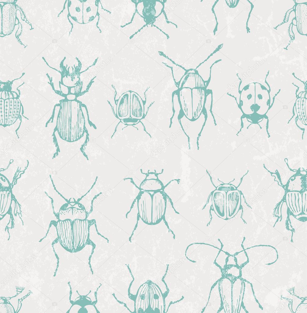 Seamless entomological vector pattern with  bugs