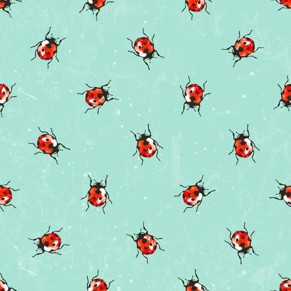 Çok sulu boya ladybugs ile sorunsuz vektör arka plan. — Stok Vektör