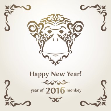 Greeting New Year card with monkey