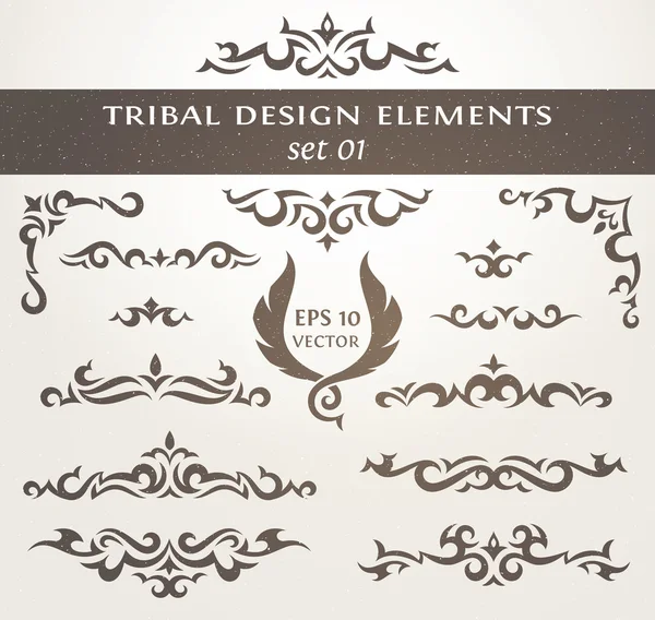 Design elements in tribal style. Collection of Decorative borders. — Stock Vector