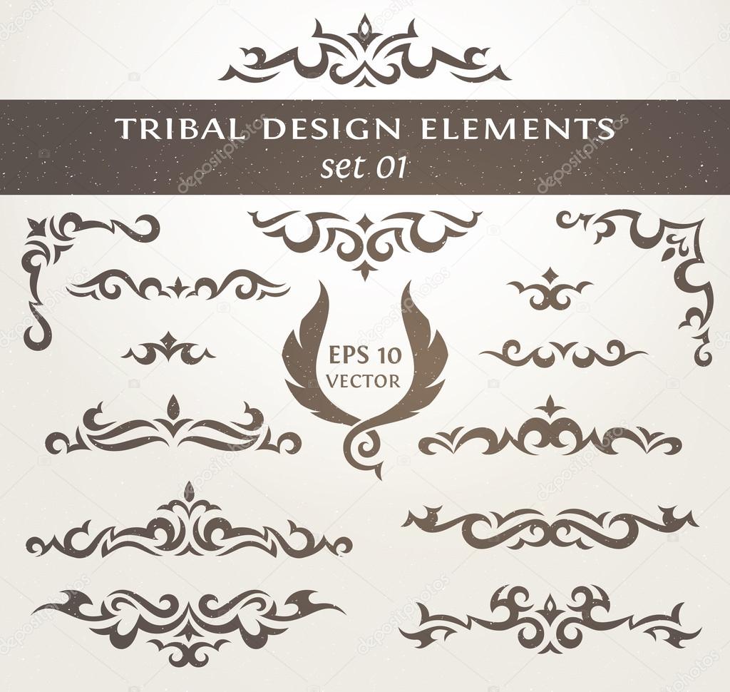 Set of vector elements in tribal style. Collection of Decorative borders. Perfect for Invitations, Posters, Badges, Logos, Labels,  and other design