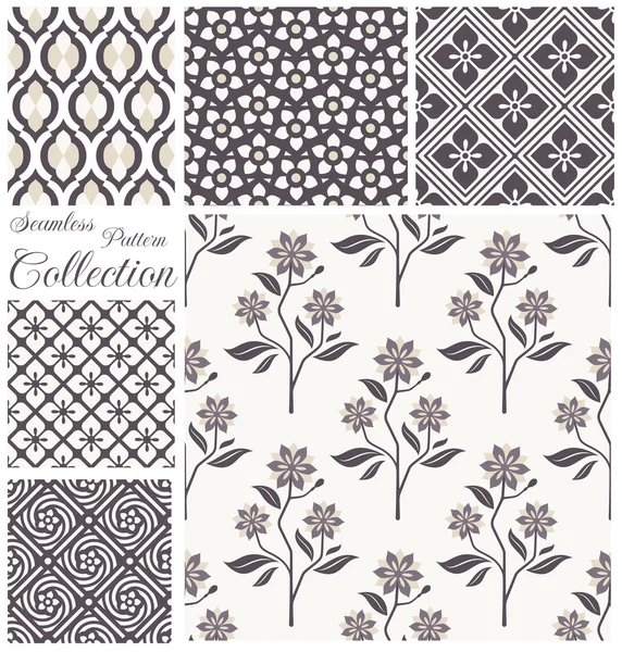 Vector patterns collection. Set of seamless floral backgrounds. — Stock Vector