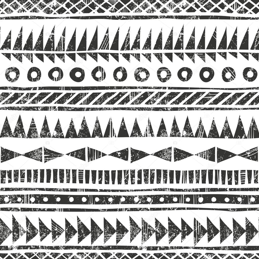 Vector hand drawn tribal pattern. Primitive geometric background in grunge style.