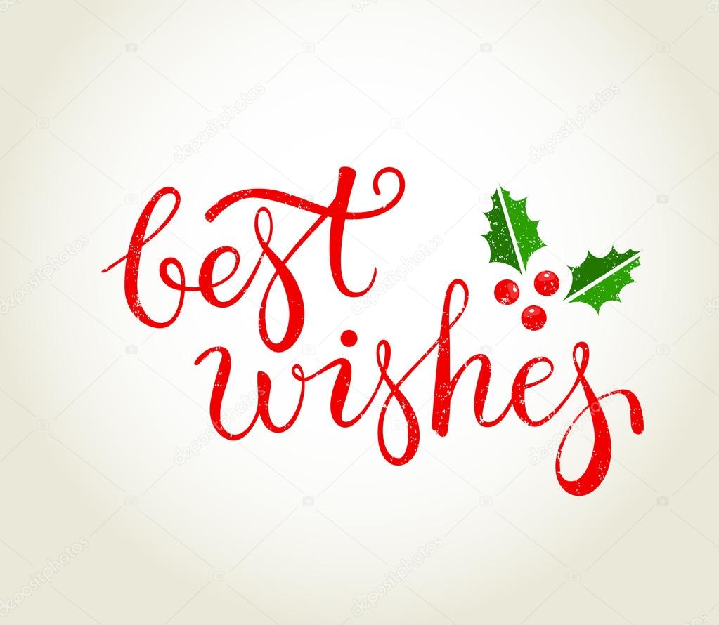 Best Wishes text with holly leaves - Christmas greeting card.