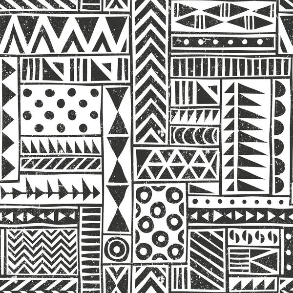 Vector sömlös tribal mönster. Sömlös bakgrund med olika geometriska former. Handritad illustration. — Stock vektor