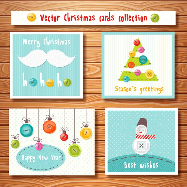 Kerstkaarten collectie met schattige knoppen. Perfect voor Xmas en nieuw jaar design. — Stockvector