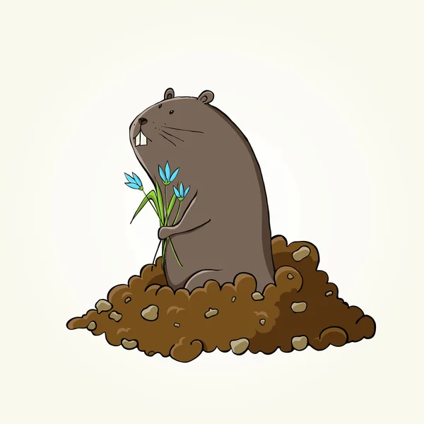 Feliz diseño del Día de la Marmota con linda marmota — Vector de stock