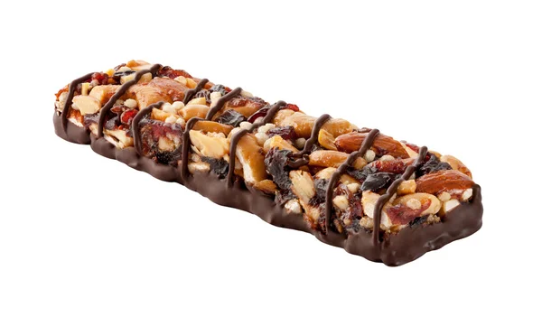 Barra energetica al cioccolato con frutta e noci — Foto Stock
