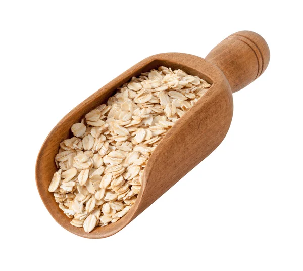 Organic Rolled Oats in a Wood Scoop Stock Photo