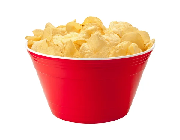 Potato Chips in een rode Bowl — Stockfoto