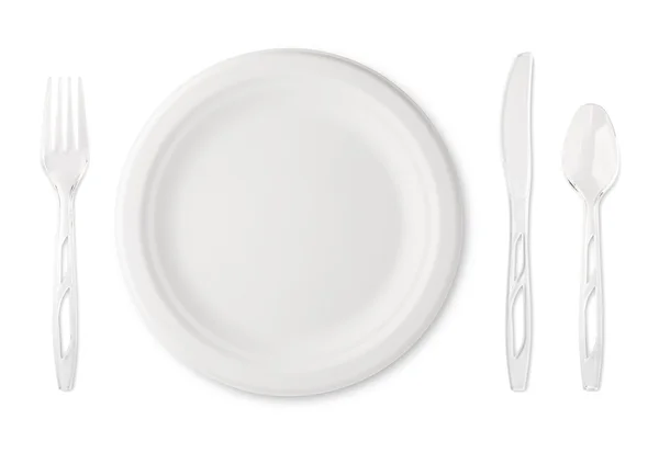 Paper Plate with Plastic Utensils — Stock Photo, Image