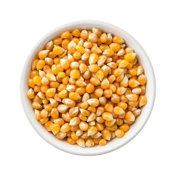 Popcorn jądra niegotowane w misce ceramiczne — Zdjęcie stockowe