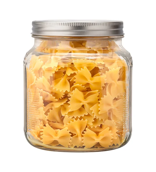 Farfalle strikje Pasta in een glazen pot — Stockfoto