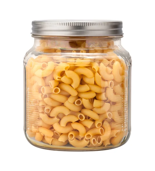 Macaroni au coude Pâtes dans un bocal en verre — Photo