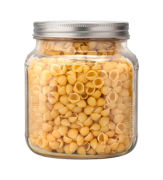 Pâtes Macaroni Shell dans un bocal en verre — Photo