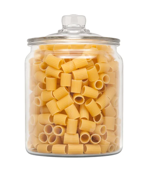 Rigatoni Pâtes dans un pot apothicaire en verre — Photo