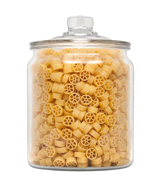 Mini wiel Pasta in een glazen pot voor apotheker — Stockfoto