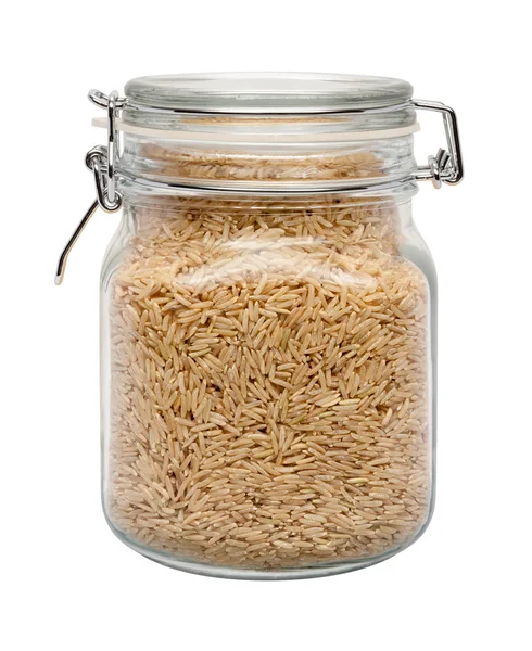 Bruin Basmati wilde rijst in een busje van glas — Stockfoto
