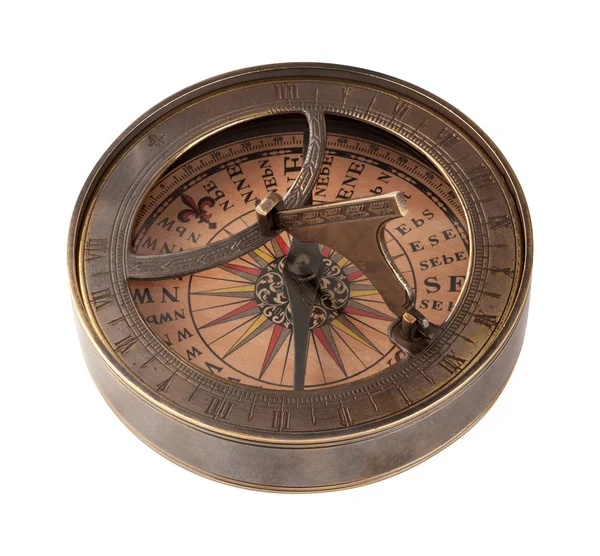 Ancient Brass Compass and Sundial Royalty Free Stock Images