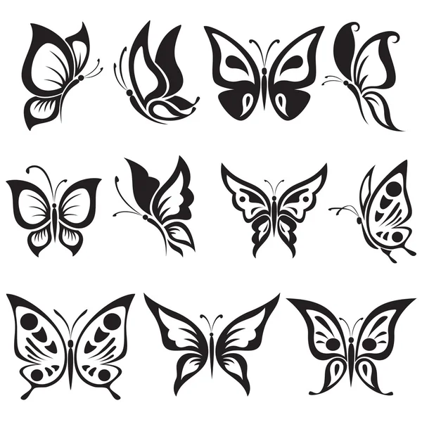 Vector set black and white butterflies — Stock Vector