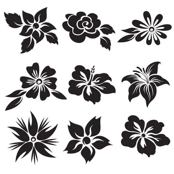 Vector conjunto de flores en blanco y negro. Vectores De Stock Sin Royalties Gratis