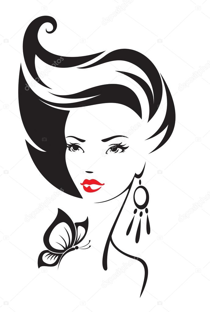 Black and white illustration of elegant woman 