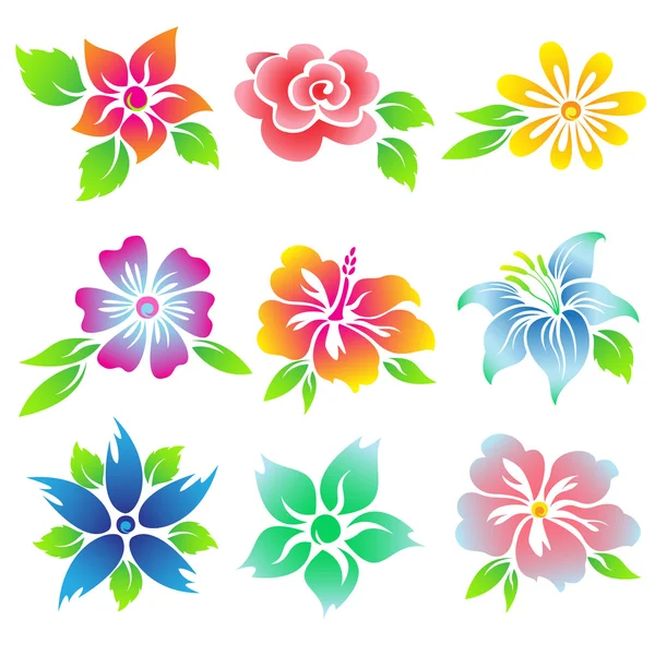 Beautiful flowers icon set. — Stock Vector