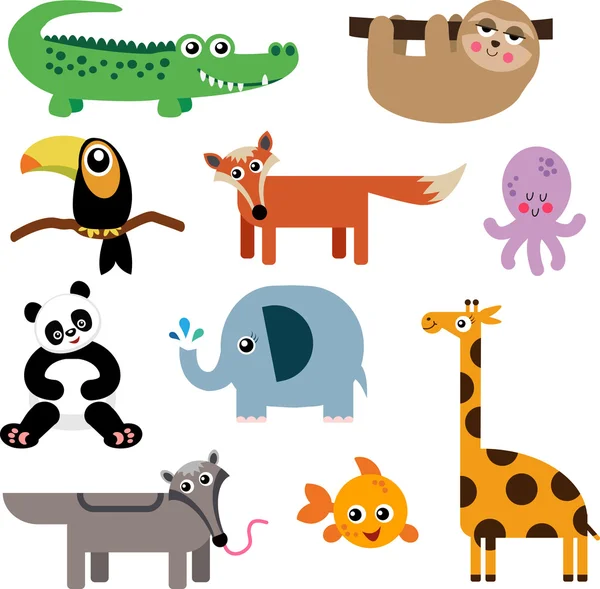 A Set of Cute Animal Icons — Stock Vector