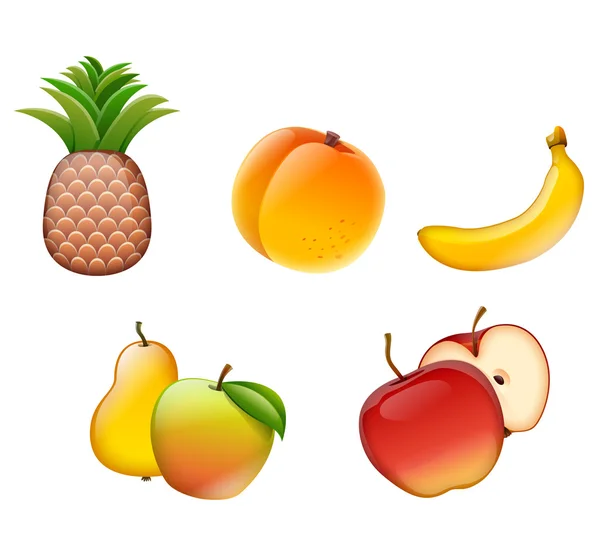 Ananas, banaan, perzik, peer, appel — Stockfoto