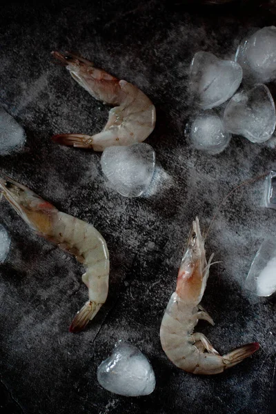 Crevettes Fraîches Avec Glaçons — Photo