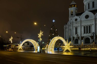 Kurtarıcı İsa 'nın Katedrali' nde Yeni Yıl ve Noel süslemeleri, Moskova, Rusya Federasyonu, 12 Ocak 2021
