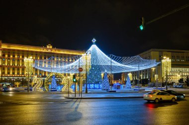 Lubyanka Meydanı 'nda Yeni Yıl ve Noel süsleri, Moskova, Rusya Federasyonu, 13 Ocak 2021
