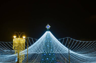 Lubyanka Meydanı 'nda Yeni Yıl ve Noel süsleri, Moskova, Rusya Federasyonu, 13 Ocak 2021