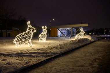 VDNKh, Moskova, Rusya Federasyonu 'nda 55 nolu pavyona yakın hafif heykeller, 5 Şubat 2021