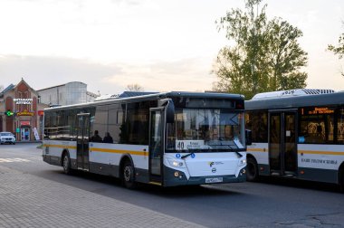 Semi-low floor intercity bus LiAZ-5292.65-03 at the Railway Station Square, Klin, Moscow region, Russian Federation, September 27, 2020