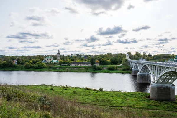 Vue Sur Volga Ville Église Saint Nicolas Myre Pont Automobile — Photo