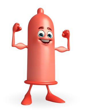 Prezervatif karakteri ile vücut geliştirme poz