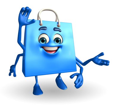 Merhaba poz karakteriyle alışveriş çantası