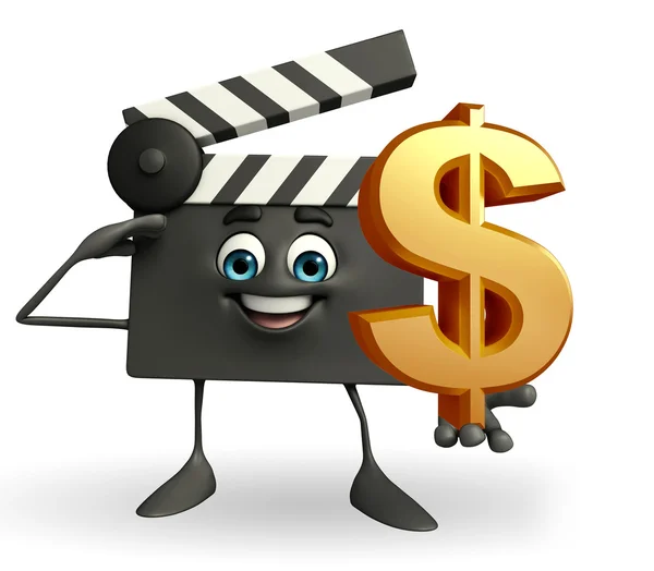 Clapper Board Character with dollar sign — Stock Photo, Image