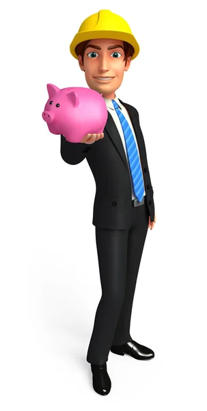 Young Business Man with piggy bank — Stock Photo, Image