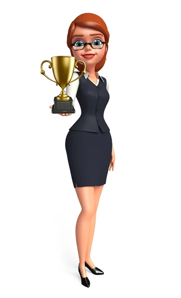 Jovem menina de escritório com troféu — Fotografia de Stock