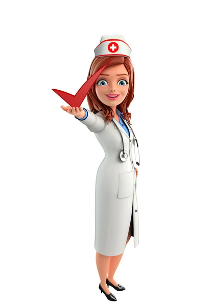 Verpleegkundige karakter met juiste teken — Stockfoto