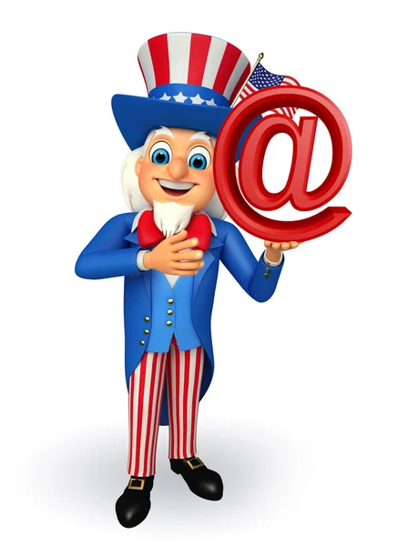 Uncle Sam with at the rate sign — Stock Photo, Image