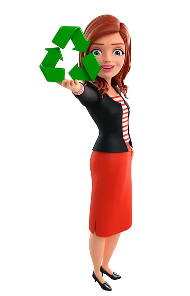 Corporate jongedame met recycle pictogram — Stockfoto