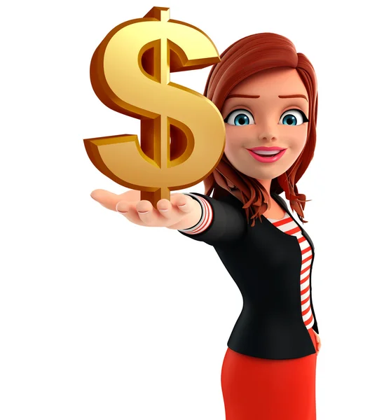 Εταιρική δεσποινίδα με το σύμβολο του δολαρίου — Φωτογραφία Αρχείου